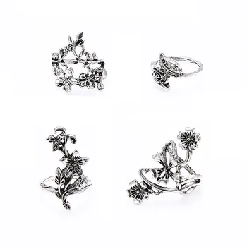  набор из 4 колец полых цветов в винтажном стиле полое кольцо ювелирные изделия подарок для женщин