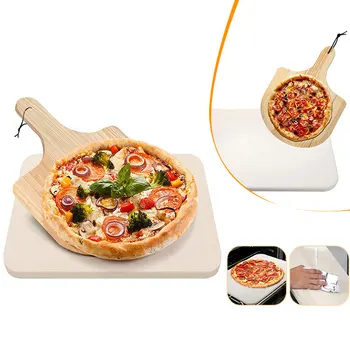 Большой камень для пиццы для духовки и гриля Деревянная лопатка для пиццы Прочный камень для выпечки для гриля Термостойкий камень для приготовления пищи