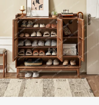  Шкаф для обуви из массива дерева Современный Светлый Роскошный Северная Америка Черный орех Домашний входной шкаф Прихожая
