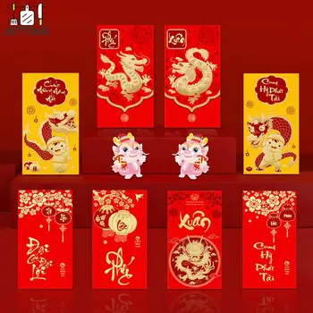 6Pcs Вьетнамская буква Красный конверт Традиционные мультяшные денежные пакеты Бумажный стиль Конверты Креативный Дракон Год Подарки