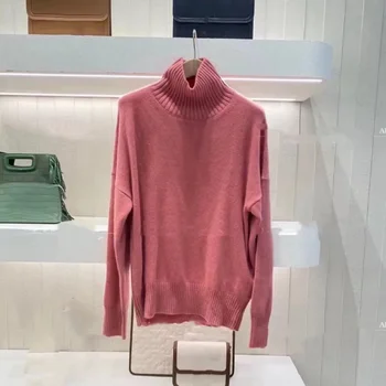 Женский однотонный пуловер Осень Новый All-Match Водолазка Вязаный свитер