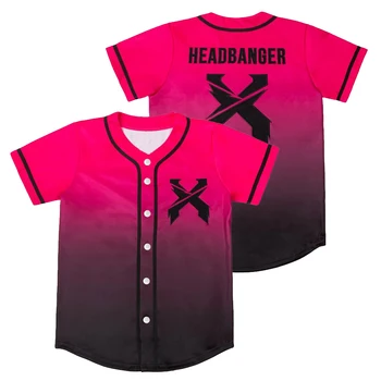 Excision Merch Headbanger Бейсбол Джерси Рубашка Розовый/Черный Градиент V-образный вырез Короткий рукав Уличная одежда Женщины Мужчины Модная одежда
