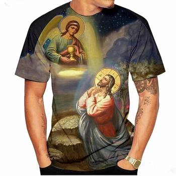Новая Мода Лето Повседневная Уличная Одежда Харадзюку Бог Мультфильм Мужские футболки Религия Христос Иисус 3D Печать Мужская футболка