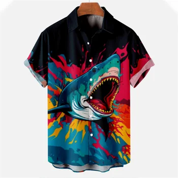 2023 новая гавайская горячая рубашка с 3D-принтом мужская акула с короткими рукавами с цифровой печатью свободная повседневная мужская одежда